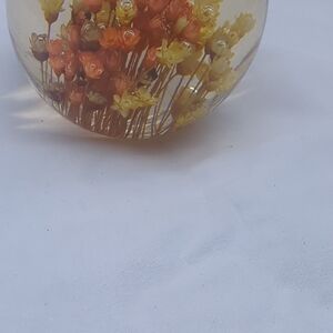 Vintage Lucite Paperweight Dried Flowers Acrylic